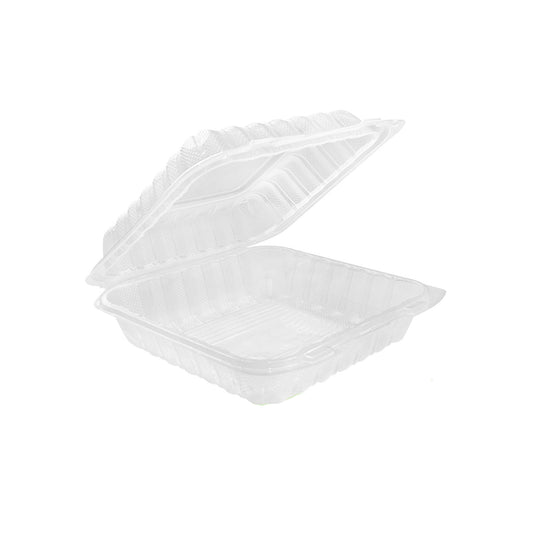 9x9 clear one-compartment hinged plastic food container 150 per case