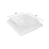 9x9 three-compartment clear hinged takeout container – 150 pack food packaging