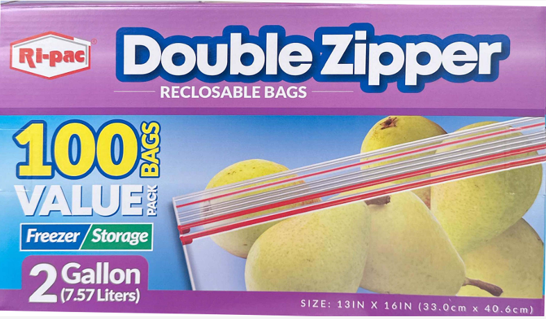2 Gallon Double Zipper Freezer Storage Bags 13x16 inch, 100 count box – extra-large resealable food storage