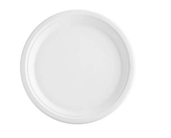 A6- 10” Sugarcane White Round Plates PFAS Free 500pcs