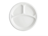 RL1-6 9” Sugarcane Round Plate 3-Comp White 500PC
