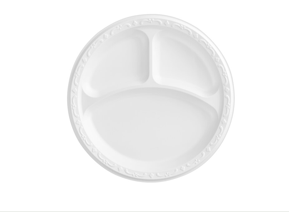 9" 3 Compartment Plates Ivory Mineral Filled  400pcs