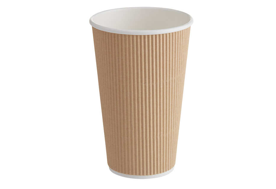 E1- 16oz Double Wall Ripple Kraft Paper Hot Cups 500 Count