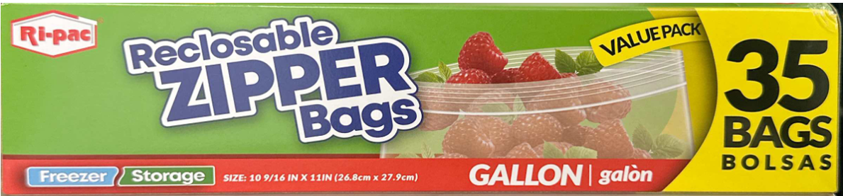 Ri-Pac Gallon Size Dual Track Zipper Storage Bags 35 count box – resealable freezer-safe food storage