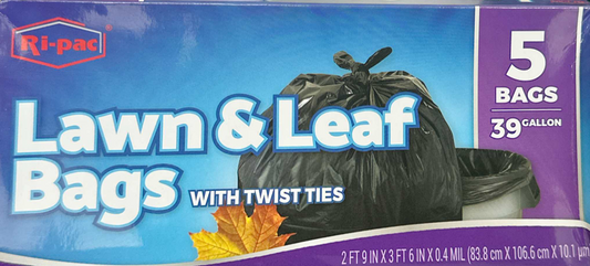 Extra Strong 39 Gallon Black Lawn and Leaf Bags with Twist Ties 5 Count