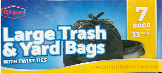 Extra Strong 33 Gallon Large Black Trash and Yard Bags with Twist Ties 7 Count