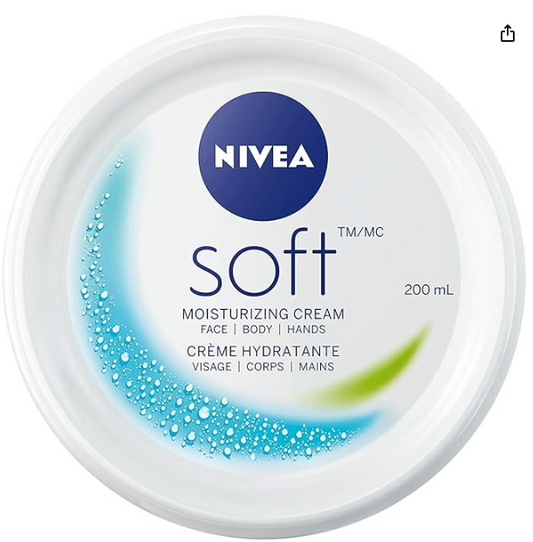 Front view of Nivea Soft Moisturizing Cream jar for face, body, and hands – 200ml