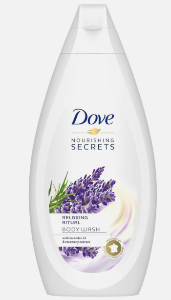 Front view of Dove Nourishing Secrets Relaxing Ritual Body Wash with lavender oil and rosemary – 200ml Pack of 3