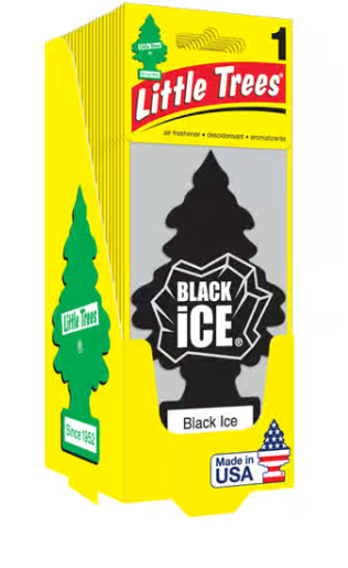 24 pack of Little Trees Black Ice car air fresheners in retail box