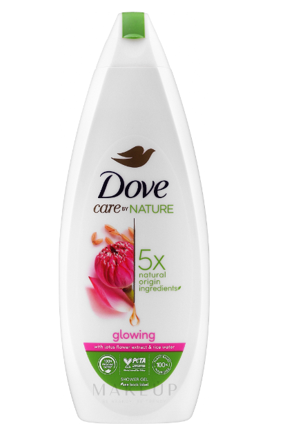Front view of Dove Shower Gel with Lotus Flower & Rice Water 400ml – glowing skin body wash