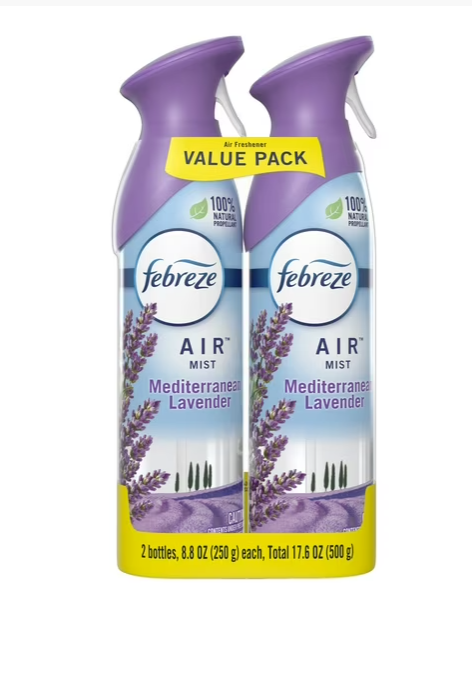 Febreze Air Freshener Spray Mediterranean Lavender 8.8oz 2 count pack – odor eliminating home fragrance