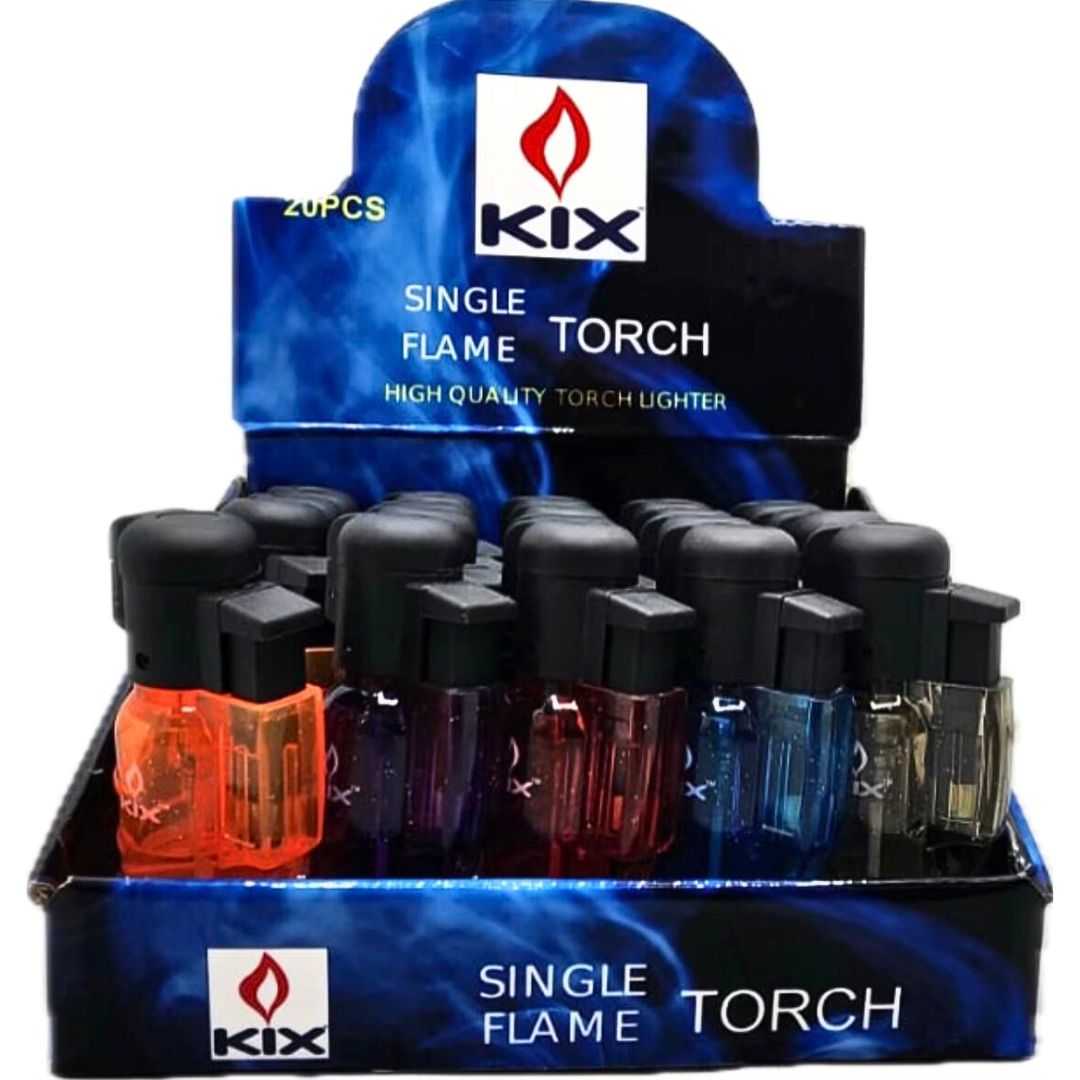 Torch Mini Lighter Grenade Single Flame 20ct in assorted colors, refillable and durable design