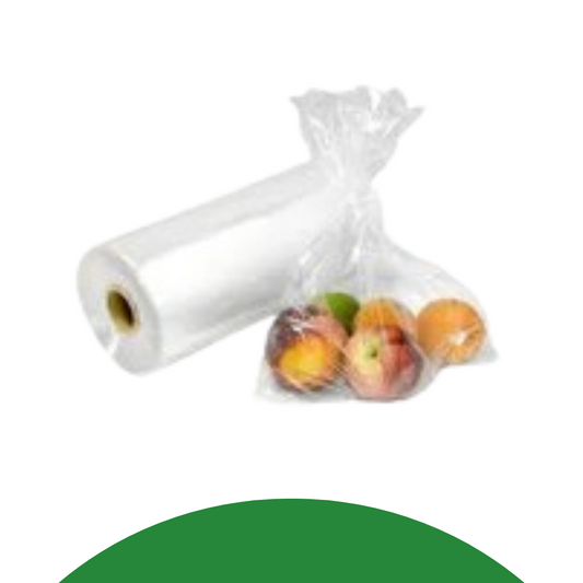 Clear plastic bags on roll with fruits inside – 11x19 LD, 4 rolls per carton