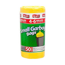Ri-Pac" Small Garbage Bags, 4-6Gallon  (Yellow), 50Bags/ Roll