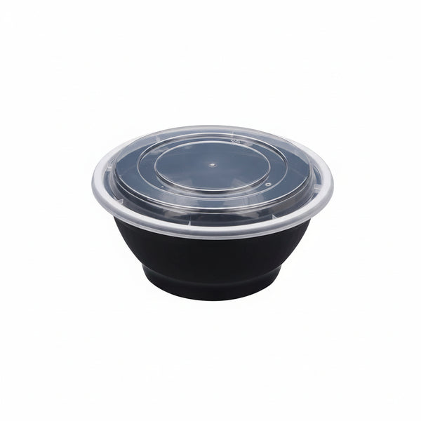 42oz Black Plastic Bowl Food Container With Lid 150 Sets