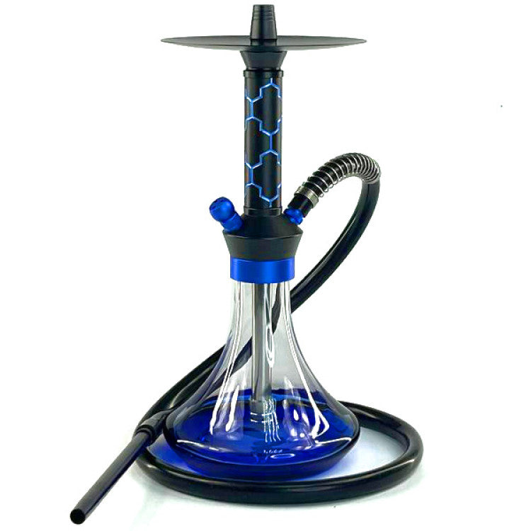 MAESTRO HOOKAH MS-3 modern shisha pipe with glass base and blue hexagon stem