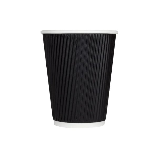 12 oz Paper Coffee Cups Ripple 90 mm Black 500pcs
