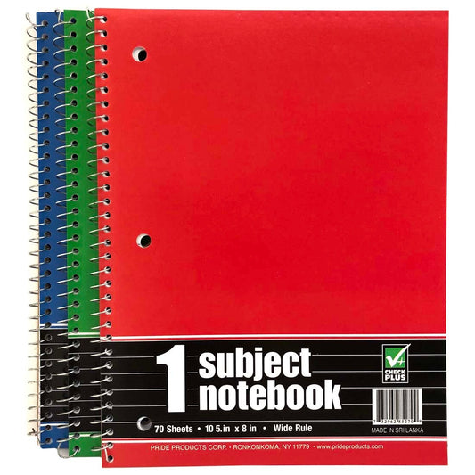 Check Plus Spiral Notebook 70 Sheet 10.5x 8 in 1 Subject