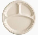 10" Sugarcane Eco Friendly 3 Compartment Plate - 500pcs