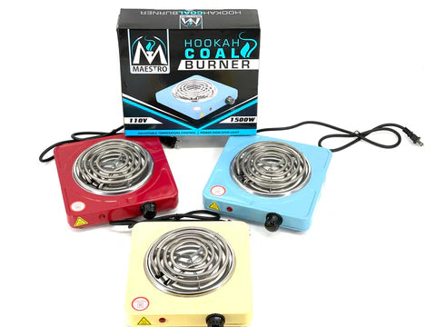 ONE MAESTRO Burner 1500W electric hookah coal stove in red, blue, and cream colors