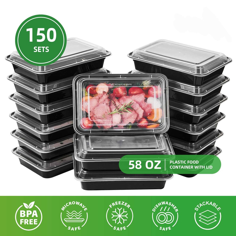 58oz Black Rectangle Container With Lid 150pcs