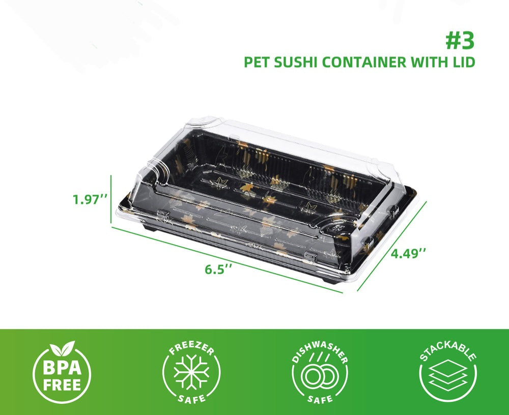 #3 PET SUSHI CONTAINER WITH LID 6.5"×4.5"×2" 400pcs