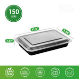 58oz Black Rectangle Container With Lid 150pcs