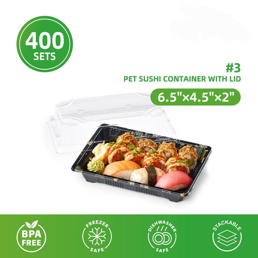 #3 PET SUSHI CONTAINER WITH LID 6.5"×4.5"×2" 400pcs