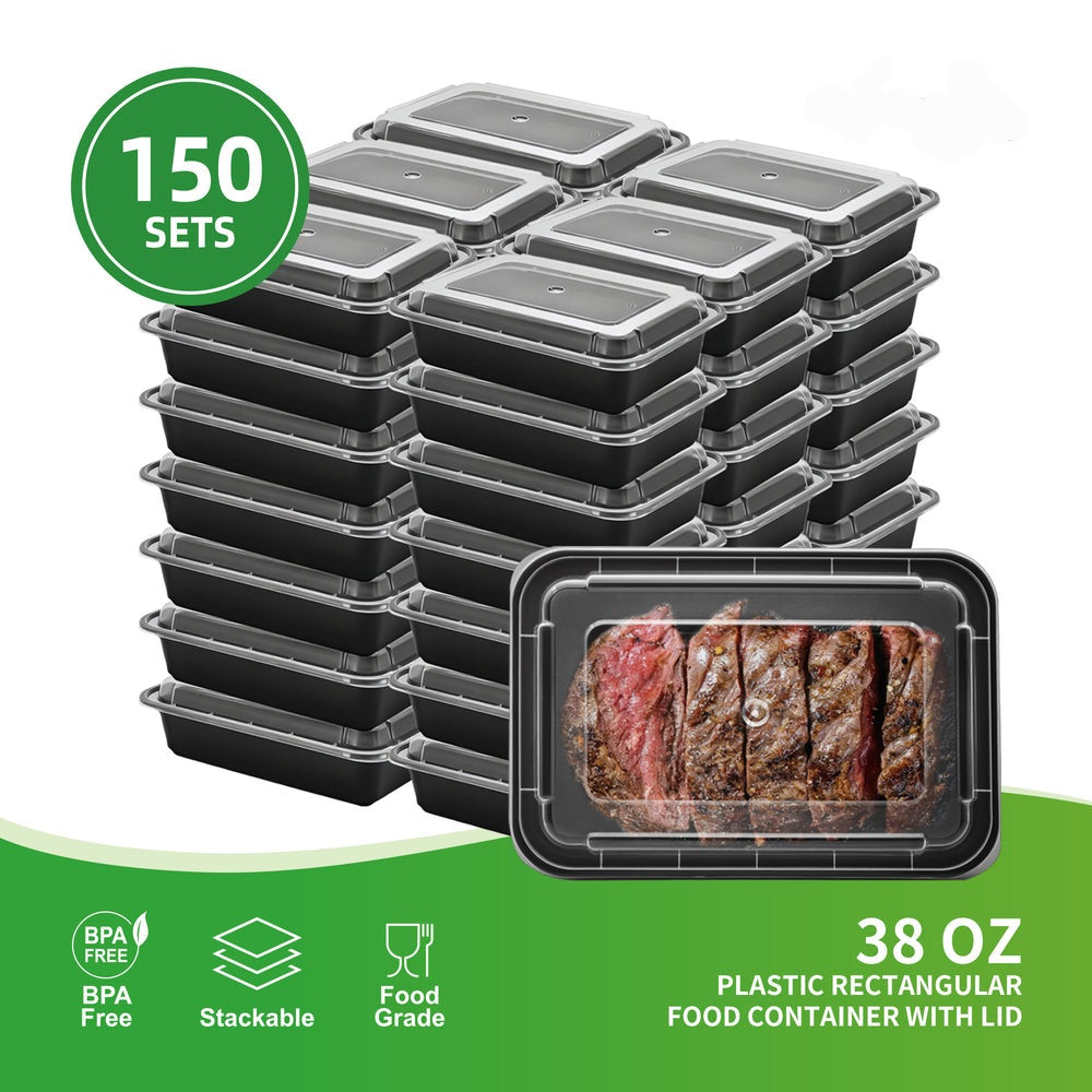 38oz Black Rectangle container with lid 150pcs