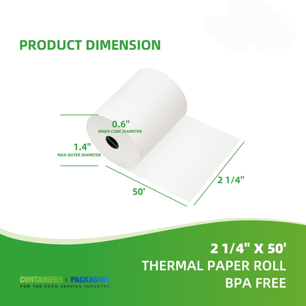 2-1/4 x 165 THERMAL PAPER ROLL BPA FREE  100ROLLS