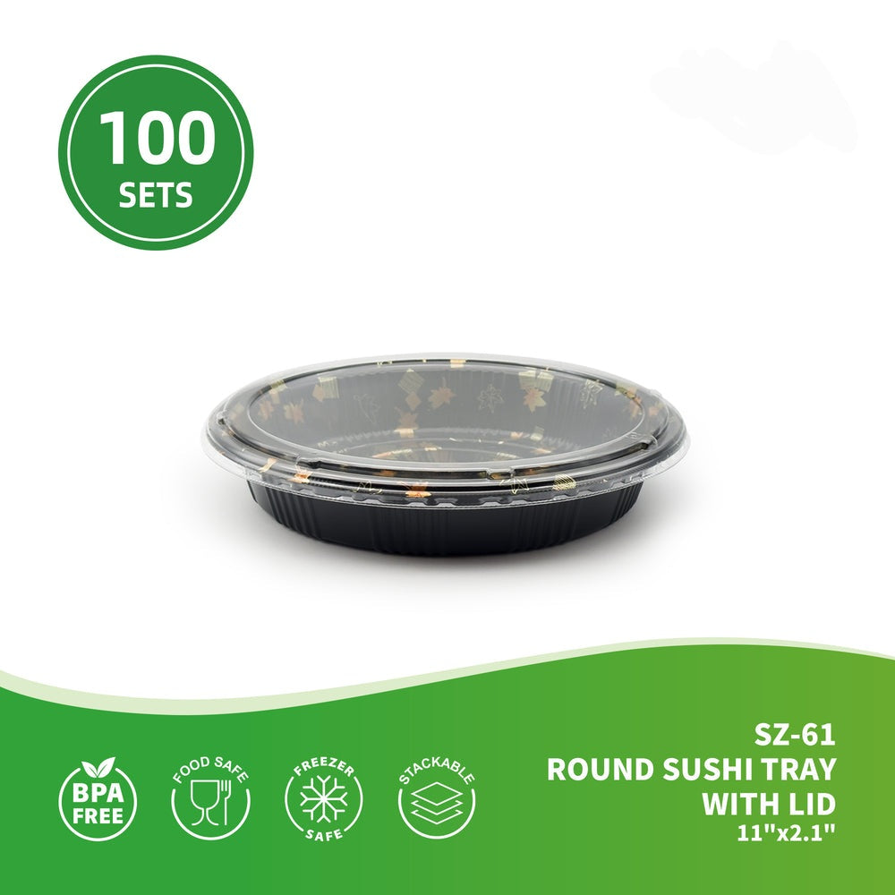 SZ-61 ROUND SUSHI TRAY WITH LID 11"x2.1" 100pcs