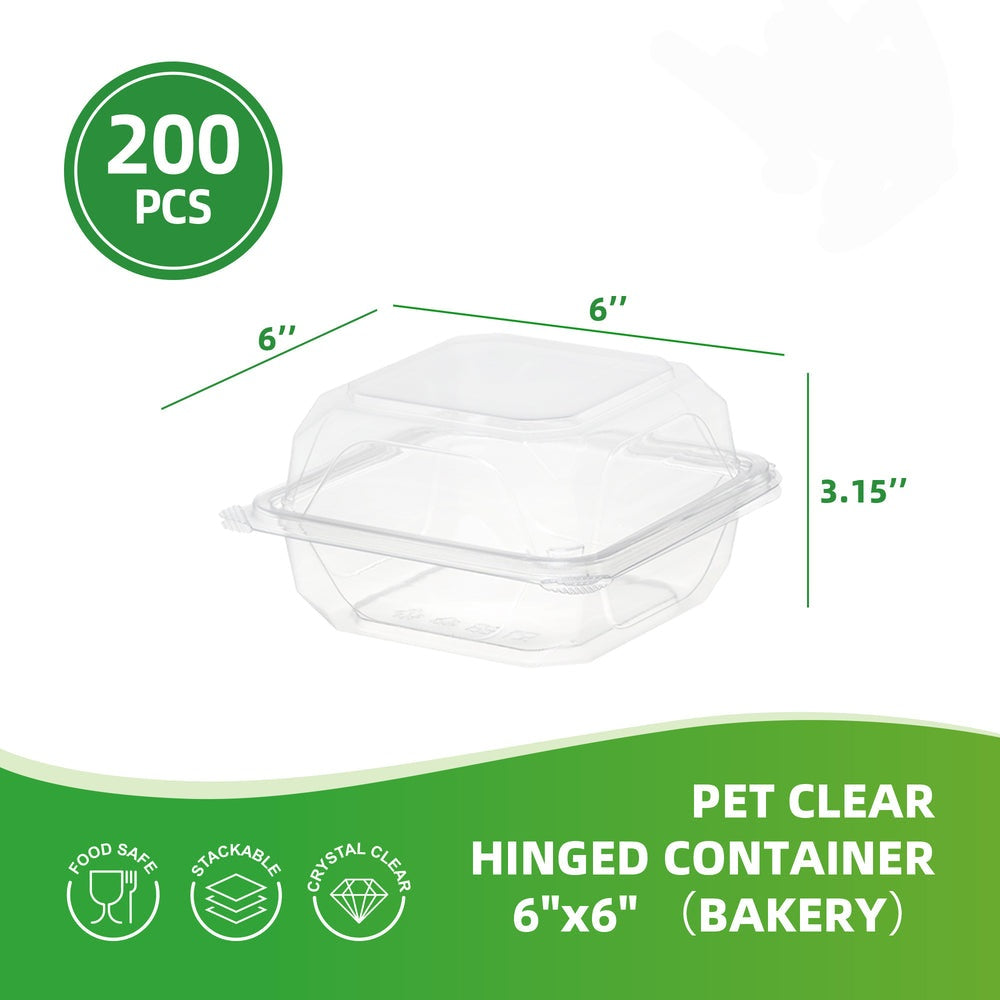 6x6 Clear Hinged Container 200Pcs