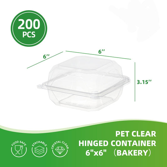 6x6 Clear Hinged Container 200Pcs