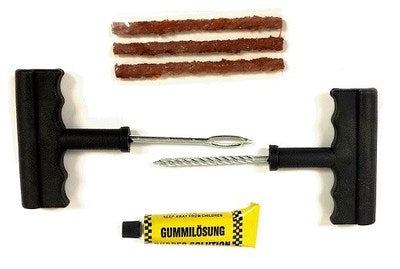 Road flat tire repair kit 6 piece set with plugs, tools, and rubber cement – 12 pack