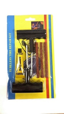 Road flat tire repair kit with tools, plugs, and rubber cement 6 pcs pack of 12
