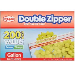 Ri-Pac Gallon Size Double Zipper Freezer Storage Bags 200 count – resealable food storage box