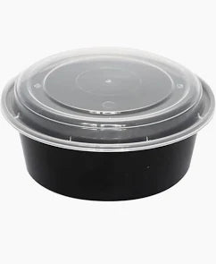(1314) 32oz Round Container: PP Black Base with Clear Lid 150PCS/CASE